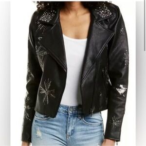 BLANK NYC Star Struck Embellished Faux Leather Moto Jacket Size M
